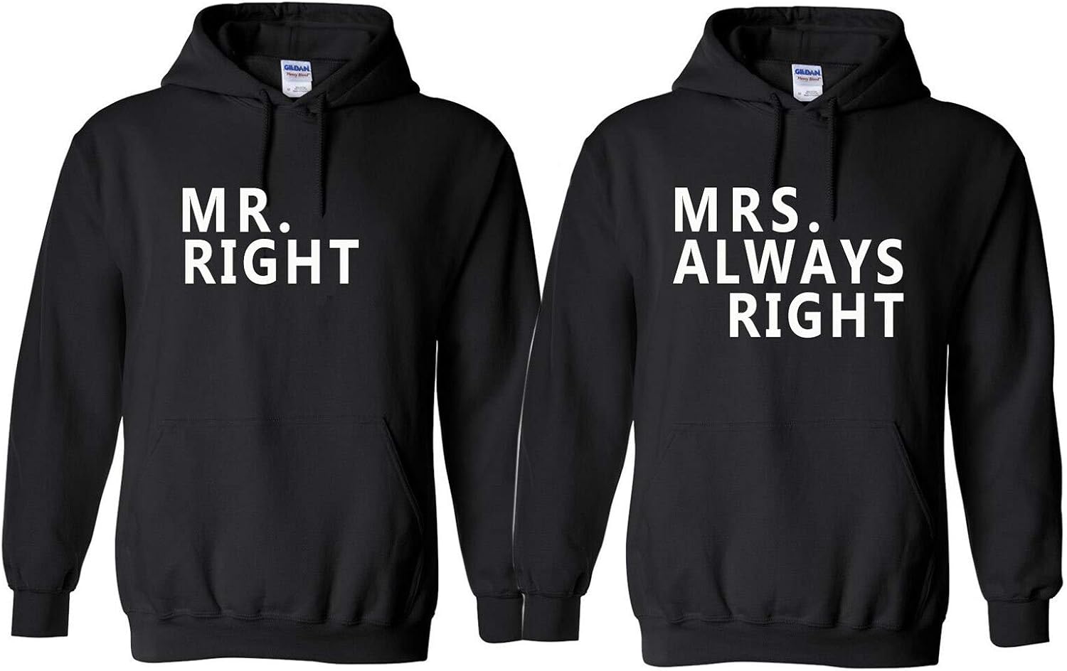Mr Right and Mrs Always Right His and Hers Couples Sarcastic Funny Hoodie Set Black