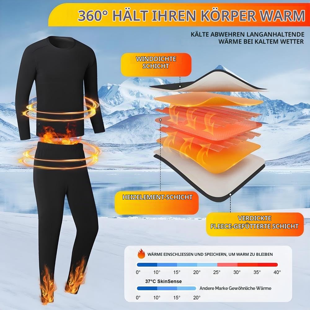 Beheizte beheizbare Unterwäsche Set Herren USB-Aufladung 42 Zonen intelligent beheizbar Thermounterwäsche Oberteile Hosen & M