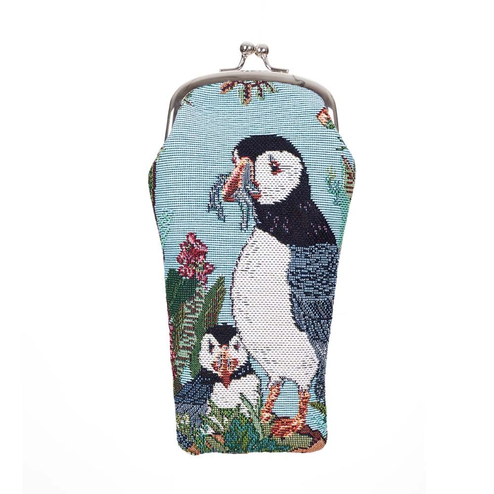 Signare Tapestry Glasses Case for Women Eyeglass Case with Coastal Charm (PUFFIN, GPCH-PUFFIN)