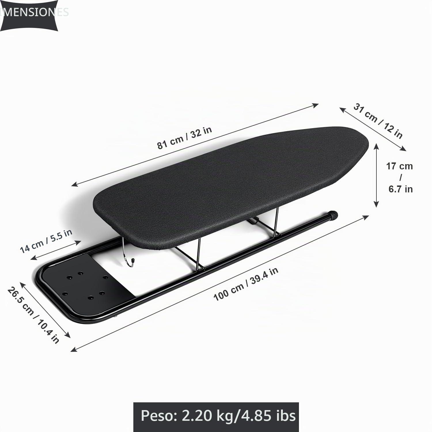 Duwee Tabla de Planchar de Mesa con Soporte de Plancha, pequeña Tabla de Planchar Resistente al Calor con Almohadilla de Fieltro Gruesa, diseño Compacto y Ligero, Negro, 32 x 82 cm