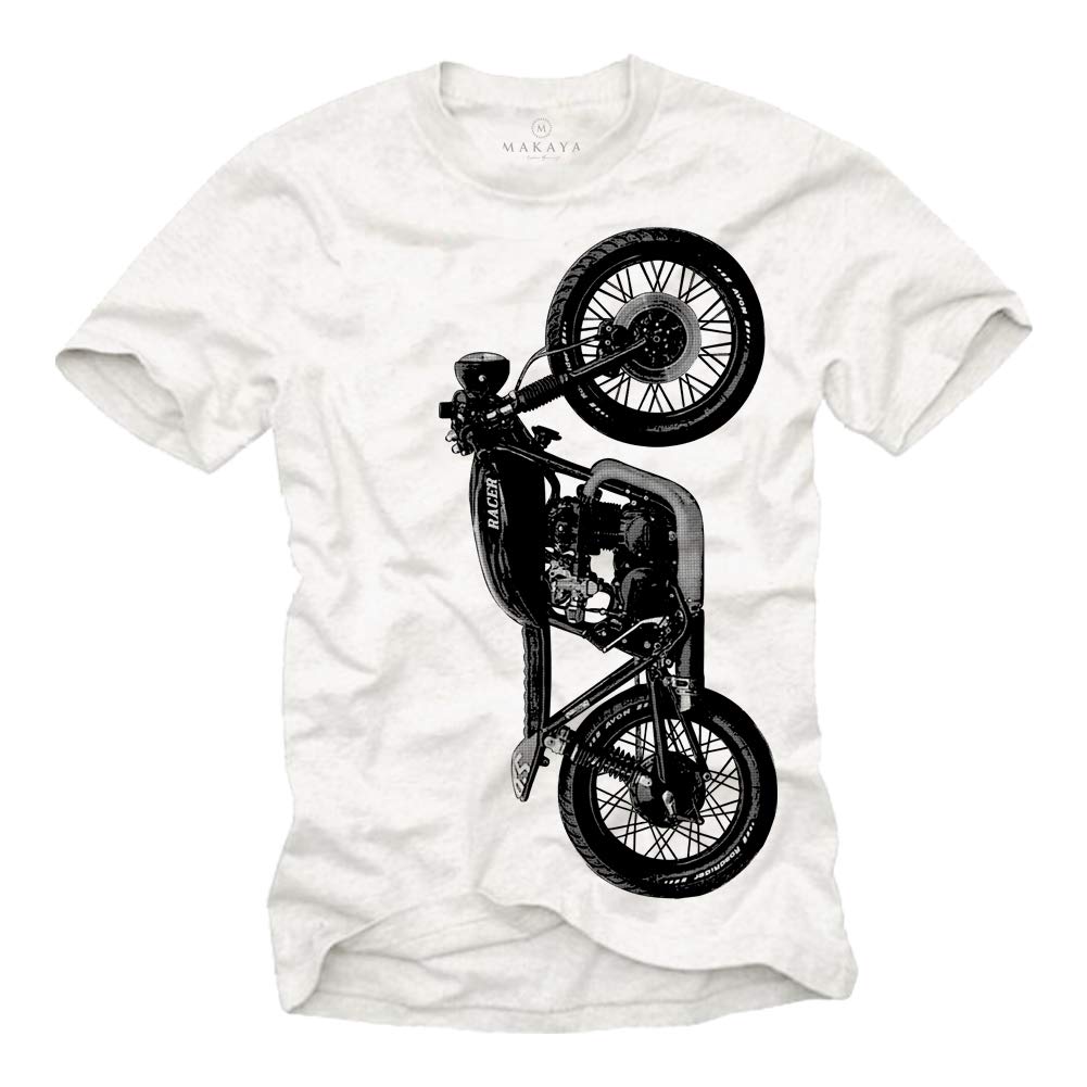 Makaya Men's White Cafe Racer T Shirt - Cb550 Motorbike - Vintage Motorcycle Clothing For Gray Xxl