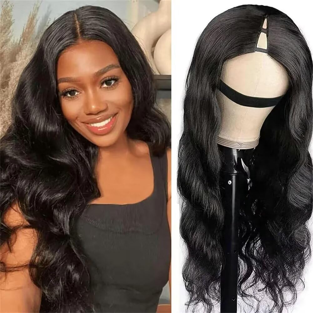 V Part Wig Human Hair Body Wave 16 Inch Brazilian Virgin Hair Wigs with Clips, natural color