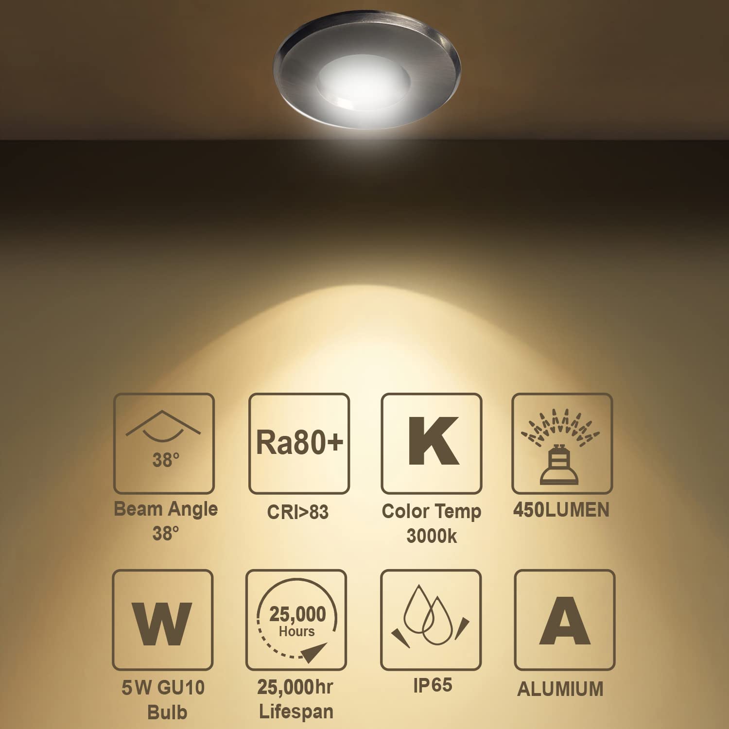 4XSweier Waterproof LED Bathroo Spotlights IP65, 5W War White 3000K 450L, Suitable For