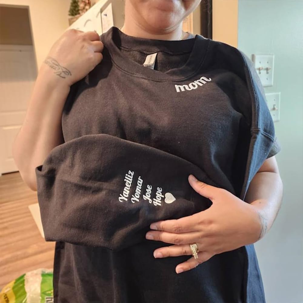 Love Signal Custom Embroidered Mama Sweatshirt with Kids Name on Sleeve, Personalized Mom Sweatshirt for Mom - Image 5