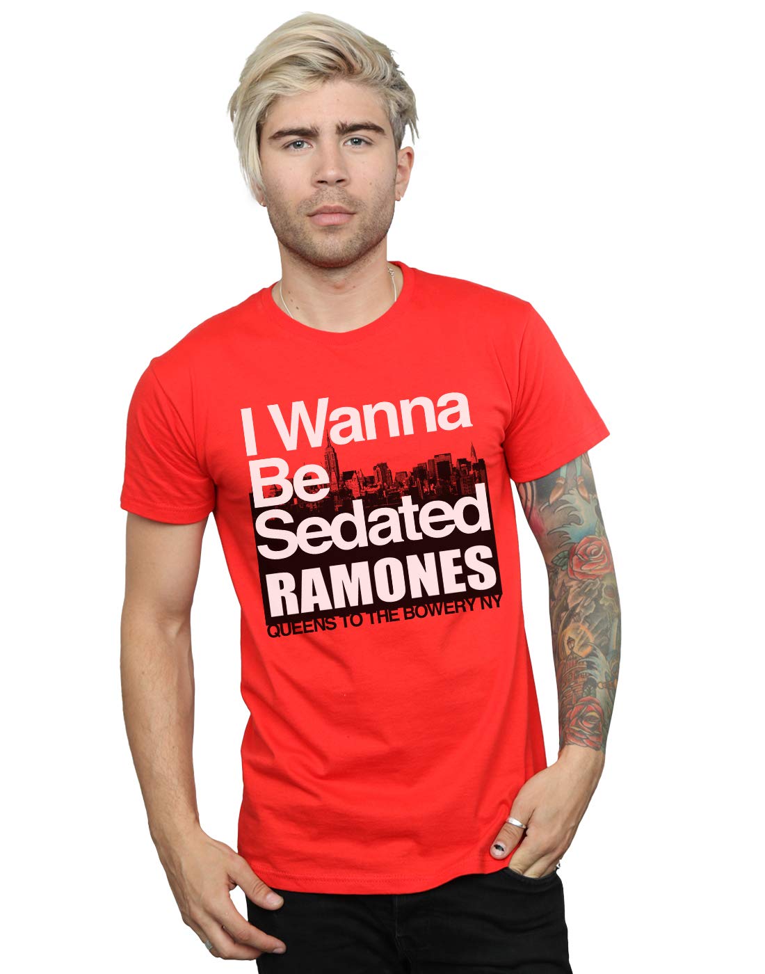 Absolute Cult Men's Red Ramones I Wanna Be Sedated T-Shirt Medium