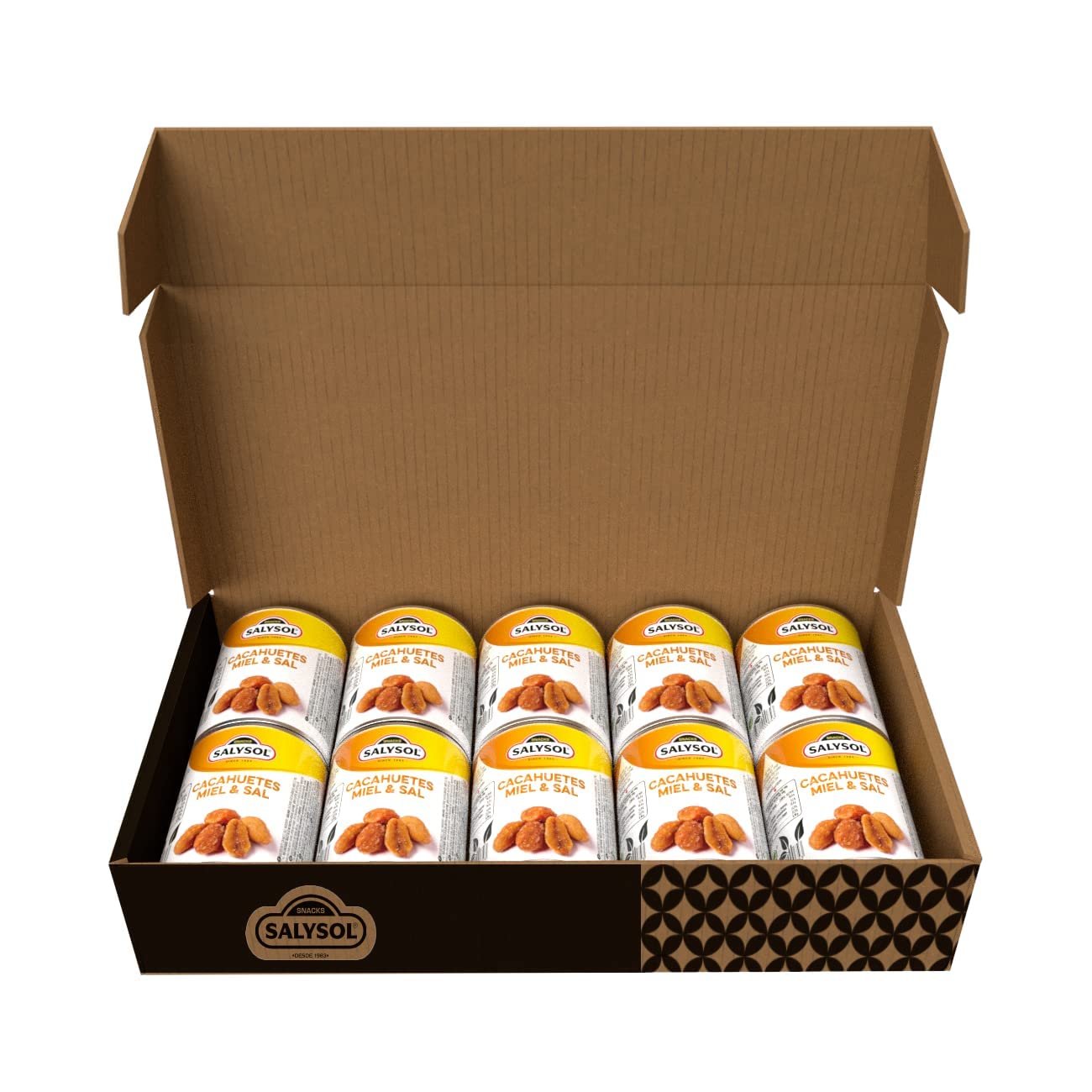 SALYSOL | Cacahuetes con Miel 10x50 gramos. Aperitivos de cacahuetes con miel y sal envasados al vacío. Snacks fritos originales crujientes y sabrosos.