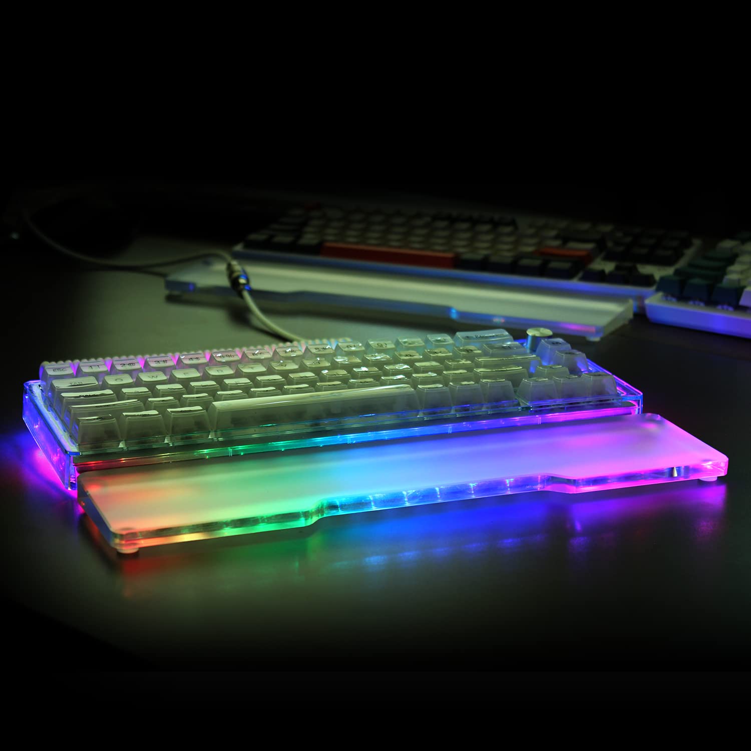 DucKey Transluzente Tastatur Handgelenkauflage, Acrylmattiertes Ergonomisches RGB Handgelenkpolster Für Mechanische Tastatur (Size : 100%)