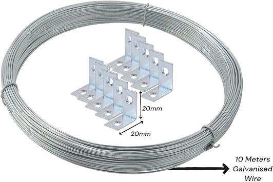 Suspended Ceiling Grid GALVANISED Coil Wire 10 Meter Hanging Fencing Tension 2MM Metal Wire with 10 Hanging Brackets Clips for Frame