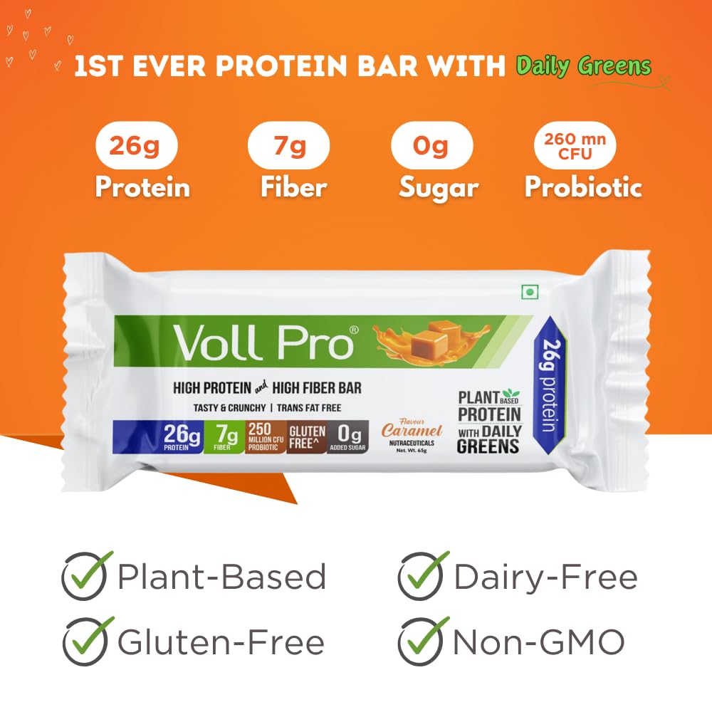 Voll Pro Plant Protein Bar with Daily Greens - High Protein 26g, Fiber 7g, 0g Sugar - Crunchy, Delicious Nutrient-Rich Protein Bars, 65g Bar (Pack of 12) (Pack of 12) — Amazon image 4
