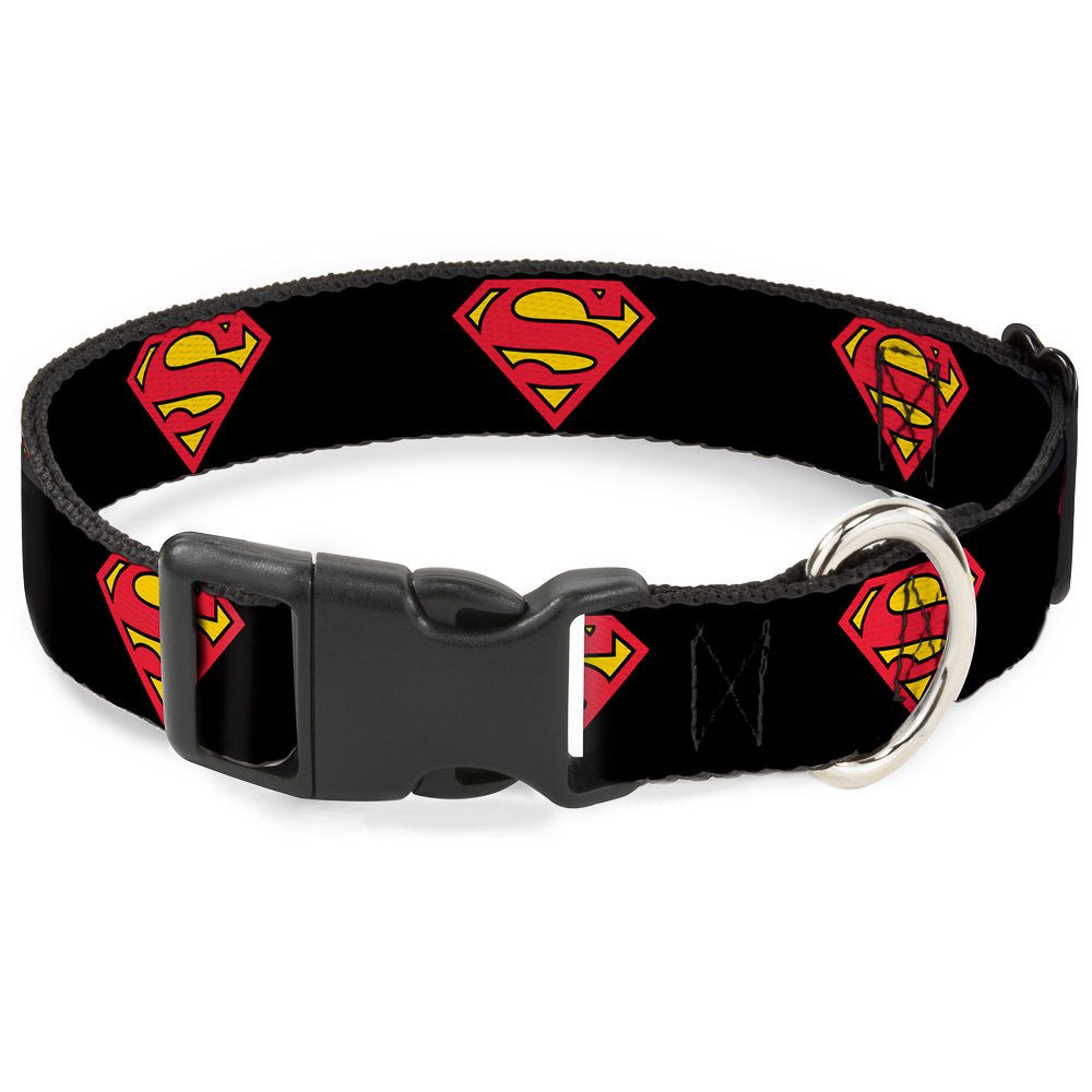 Buckle-Down Plastic Clip Collar - Superman Shield Black - 1.5" Wide - Fits 16-23" Neck - Medium