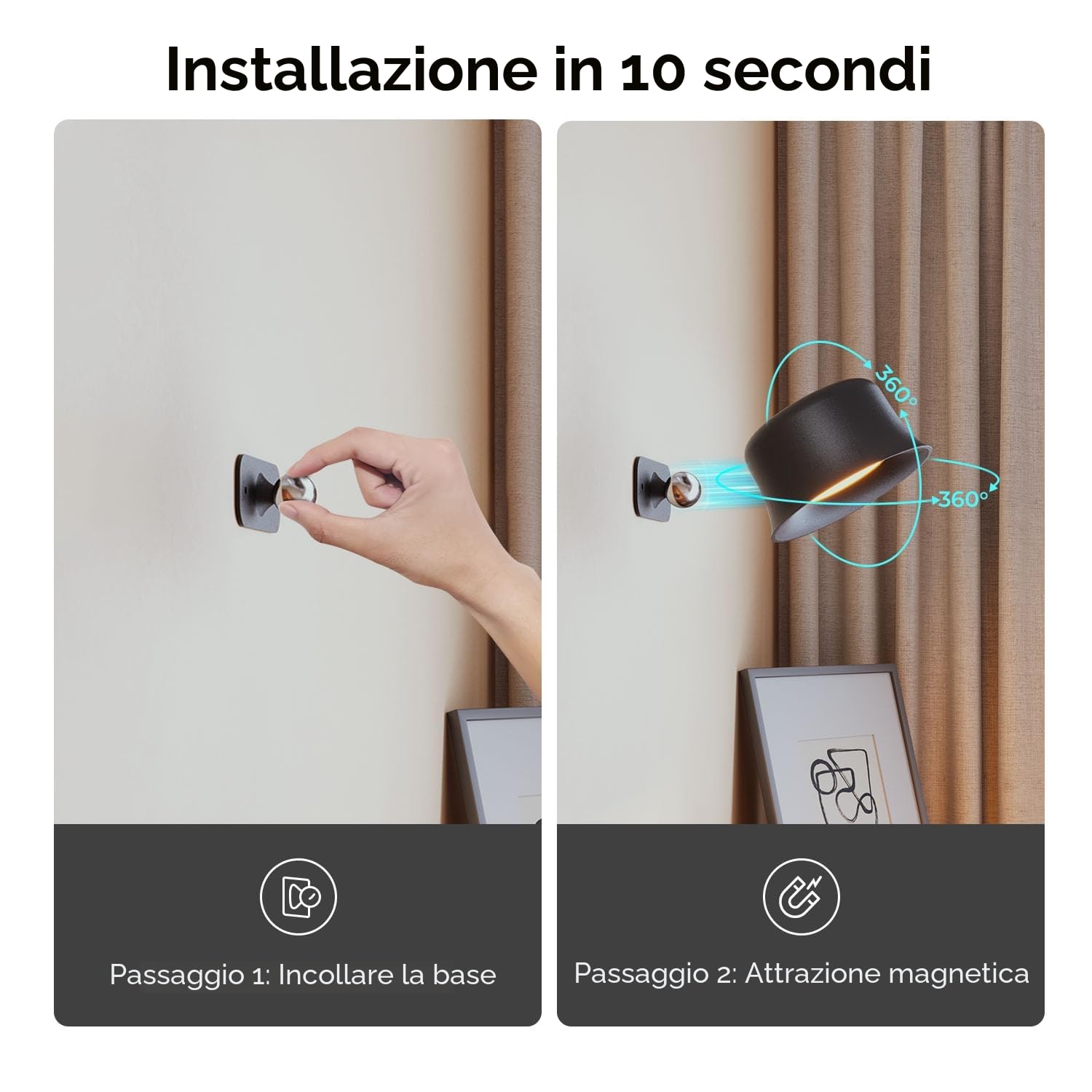 FULEN Lampada da Parete a LED, Lampada da Parete Touch Telecomando 3 Colori Luminosità Dimmerabile 3200mAh Batteria Ricaricabile Faretti da Parete Ruota di 360° Lampada Magnetica
