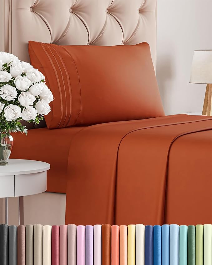 Queen Size 4 Piece Sheet Set - Comfy Breathable & Cooling Bed Sheets Set - Hotel Luxury Bedding for Women, Men, Kids, Teens, Boys & Girls - Deep Pockets, Soft and Wrinkle Free - Oeko-Tex - Terracotta