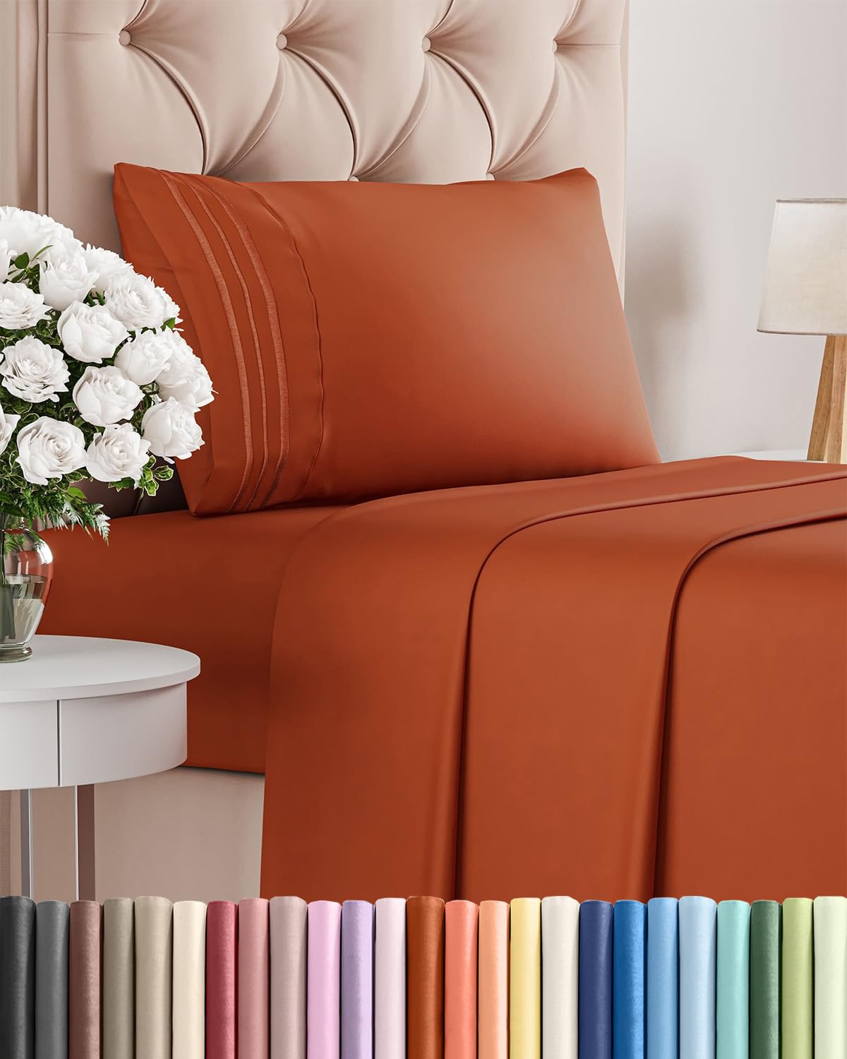 Twin Size 3 Piece Sheet Set - Comfy Breathable & Cooling Bed Sheets Set - Hotel Luxury Bedding for Women, Men, Kids, Teens, Boys & Girls - Deep Pockets, Soft and Wrinkle Free - Oeko-Tex - Terracotta