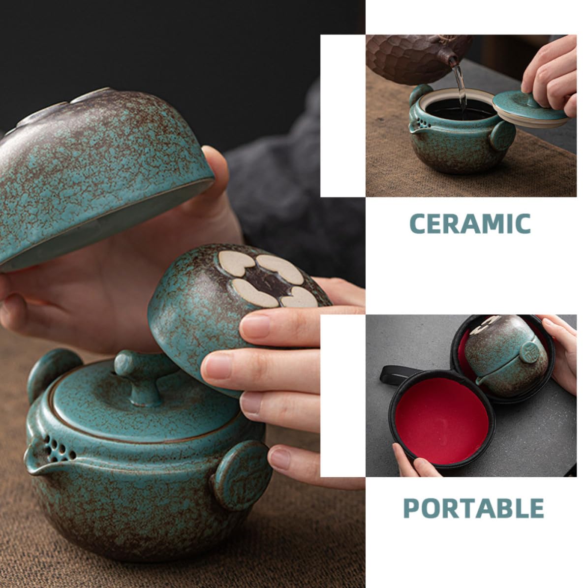 Artibetter Juego de Té de Cerámica para Adultos con Tetera China y Tazas, Diseño Japonés Sofisticado, Portátil para Viajes y Fiestas de Té, Conserva Sabor Original