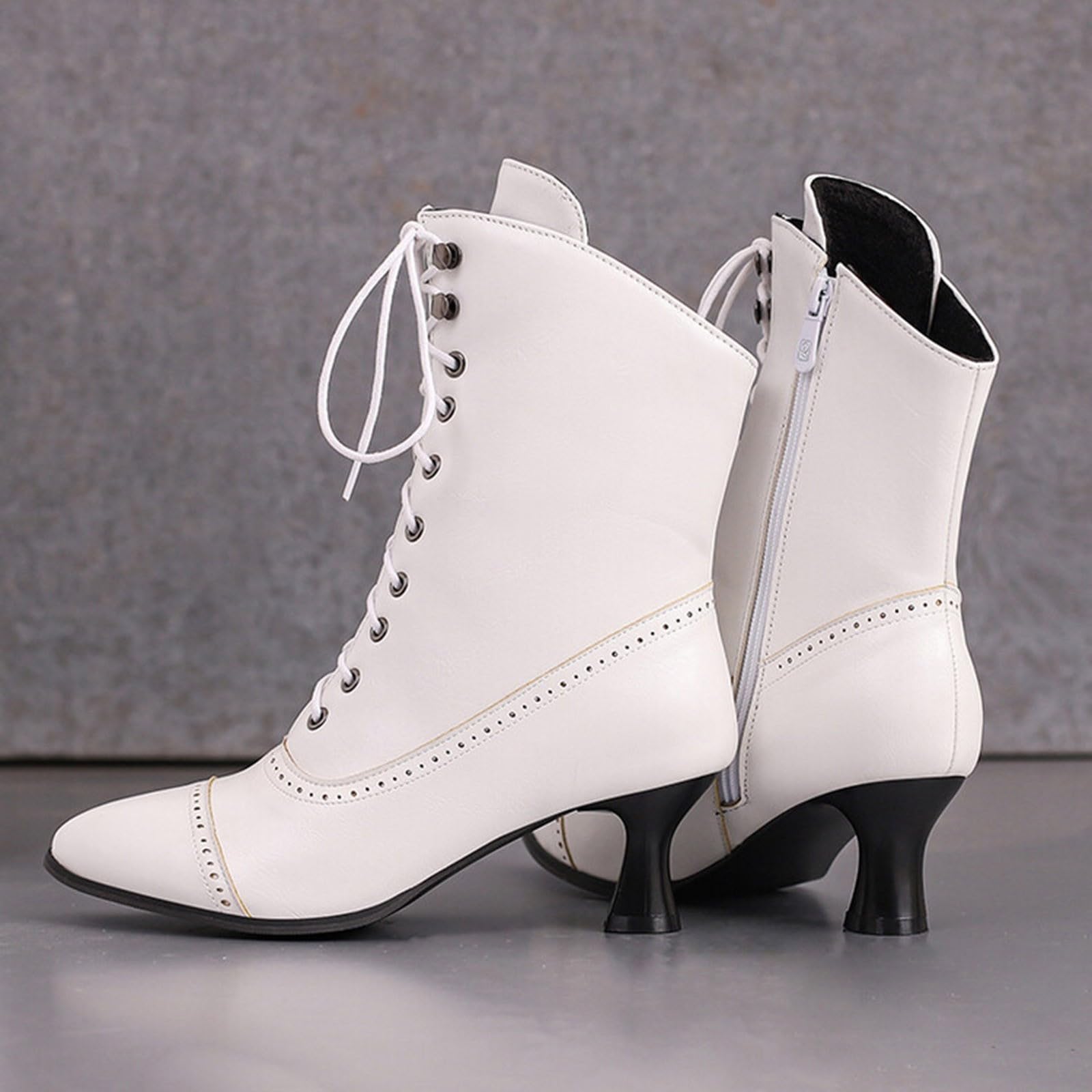 Botines para mujer con punta redonda tacón bajo suela antideslizante con cordones con cremallera lateral Botas de tobillo medio