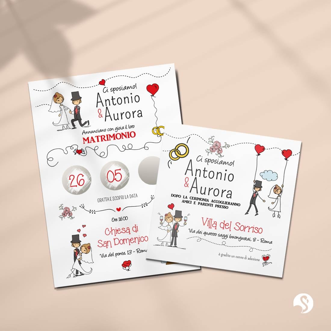 Partecipazioni Matrimonio Gratta e scopri la Data “Wedding Sky” - Set completi da 25-50 -100 (50)