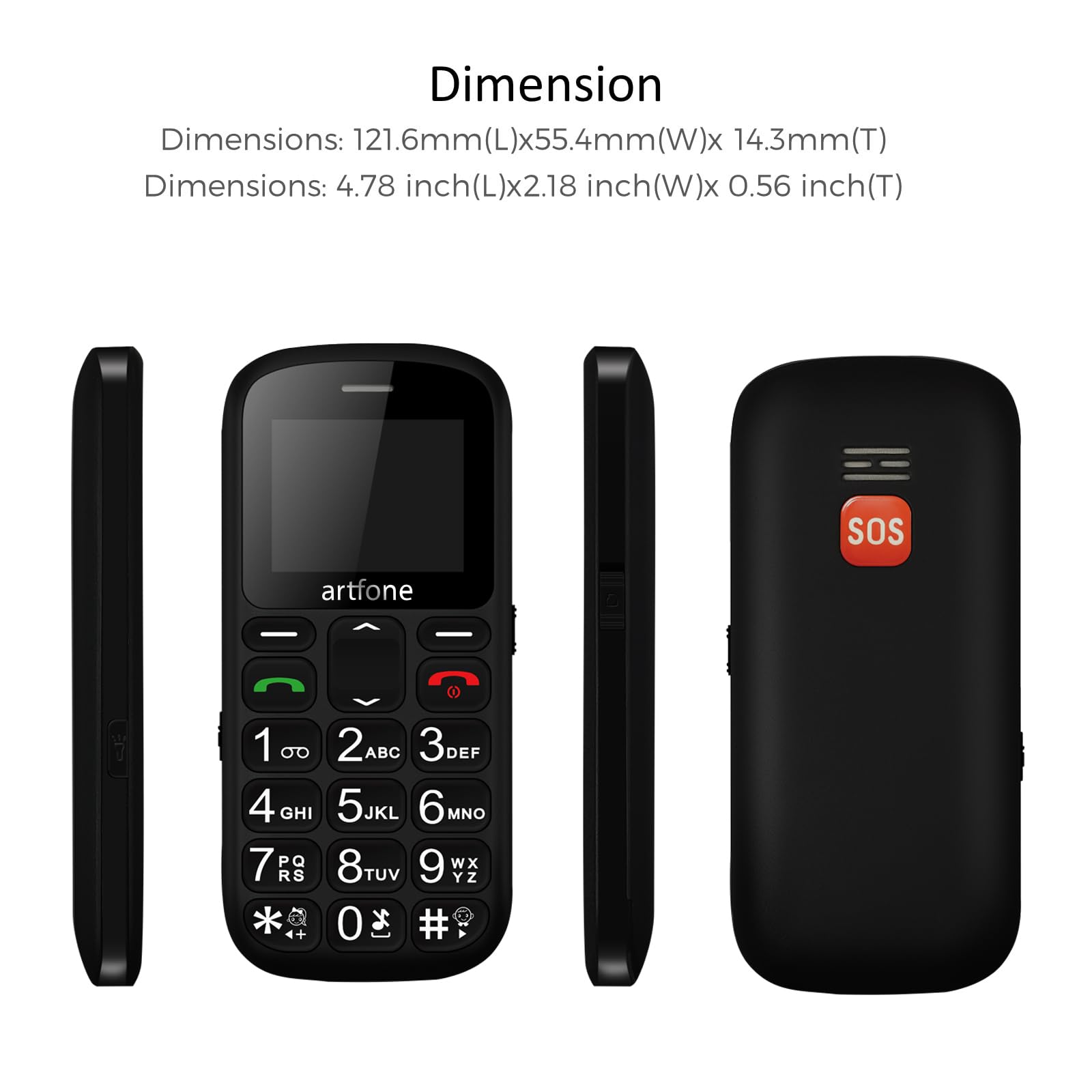 artfone CS181 Negro -GSM Teléfono Móvil para Personas Mayores丨Senior Móviles de Teclas Grandes丨Doble SIM丨FM丨Llamada Rápida丨Botón SOS丨Volumen Alto丨Batería de 800 mAh丨Audífono丨Bloqueo de teclas丨Radio FM