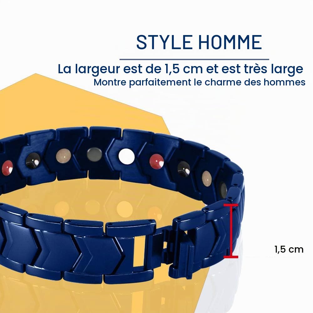 HAQI Bracelet magnétique pour hommes en acier inoxydable element bracelet magnétique avec outil de suppression de taille réglable et boîte - cadeau (22 cm, Bleu)