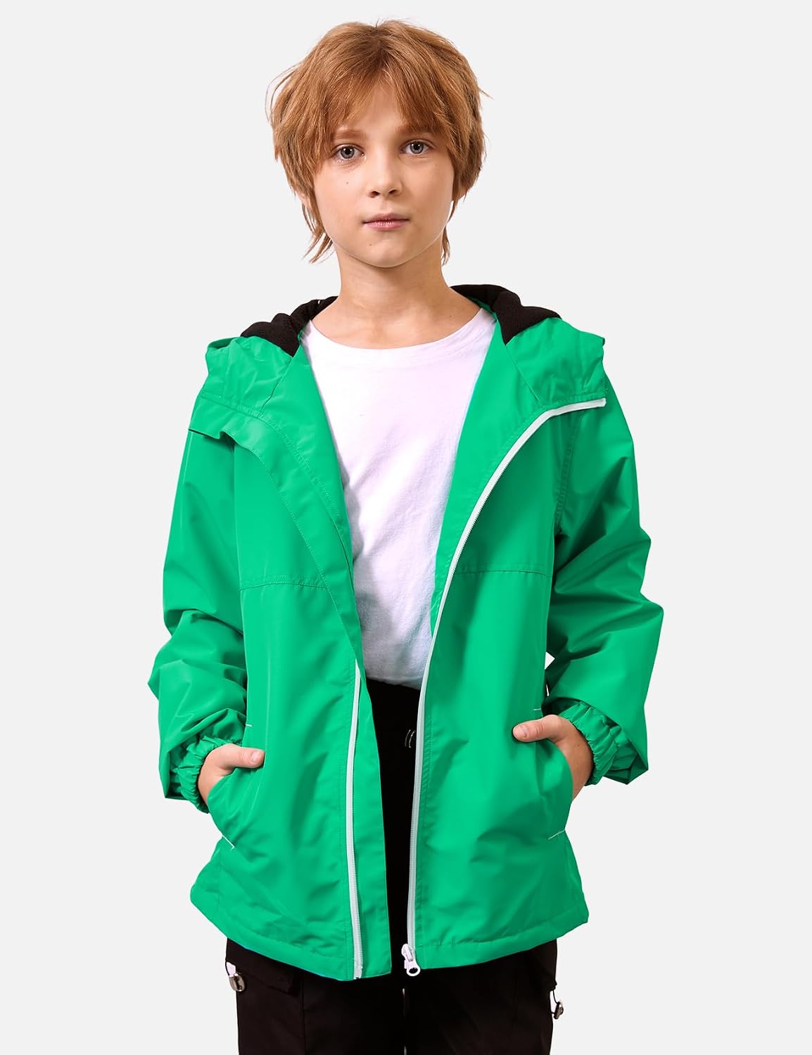 Wyeysyt Boys Rain Jackets Waterproof Hooded Fleece Raincoats Lightweight Windbreakers Jackets for Kids