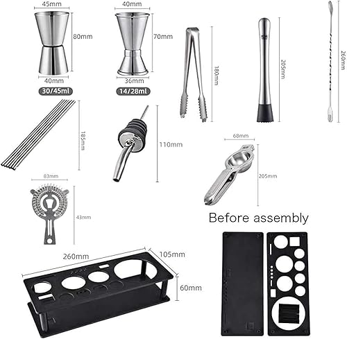 Miniatura 4 de ONOTEC Juego de coctelera de 17 piezas, kit de barman perfecto para mezclar bebidas, herramientas de barra de acero inoxidable con soporte