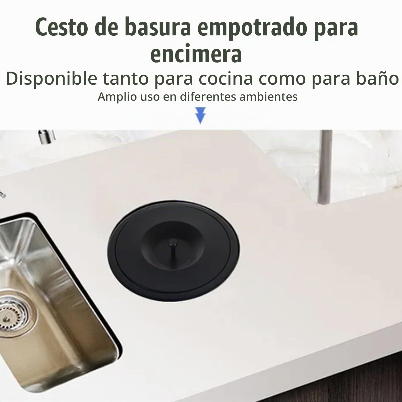 Cubo De Basura Integrado para Encimera para Cocina, Cubo De Basura con Tapa, Cubo De Basura Pequeño con Tapa De Acero Inoxidable para Escritorio/Hogar/Baño/Oficina, Negro,L