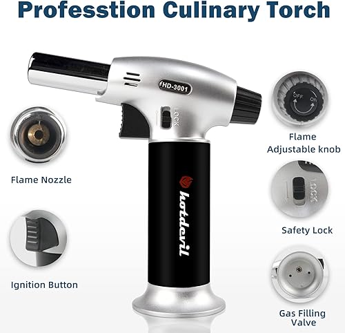 Miniatura 2 de Hotdevil Antorcha culinaria de butano de 0.23 oz (6 g), tanque recargable, para cocinar, encendedor para todos los cartuchos de butano, soplete de