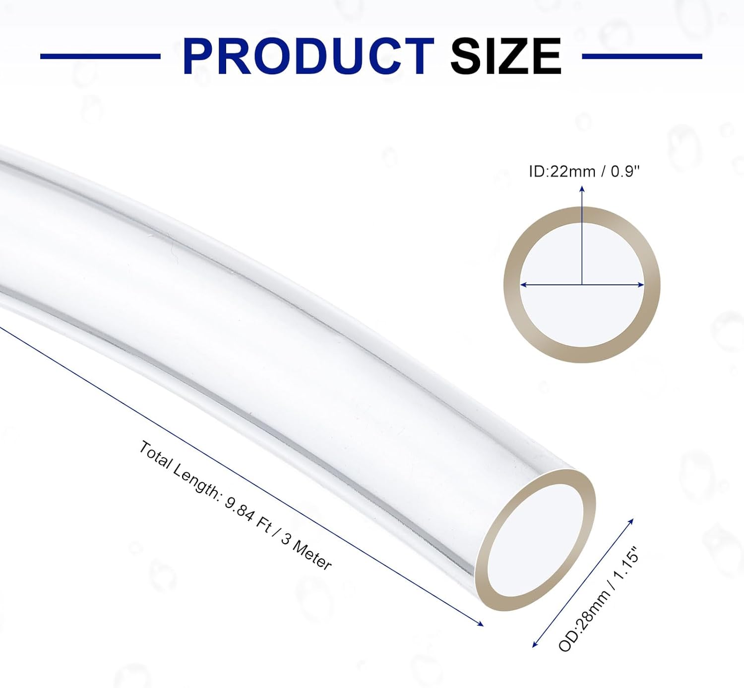 PVCホースチューブ ビニールチューブ 水パイプ 内径22mm 外径28mm 長さ3 m クリア フレキシブル エアホース 水道管