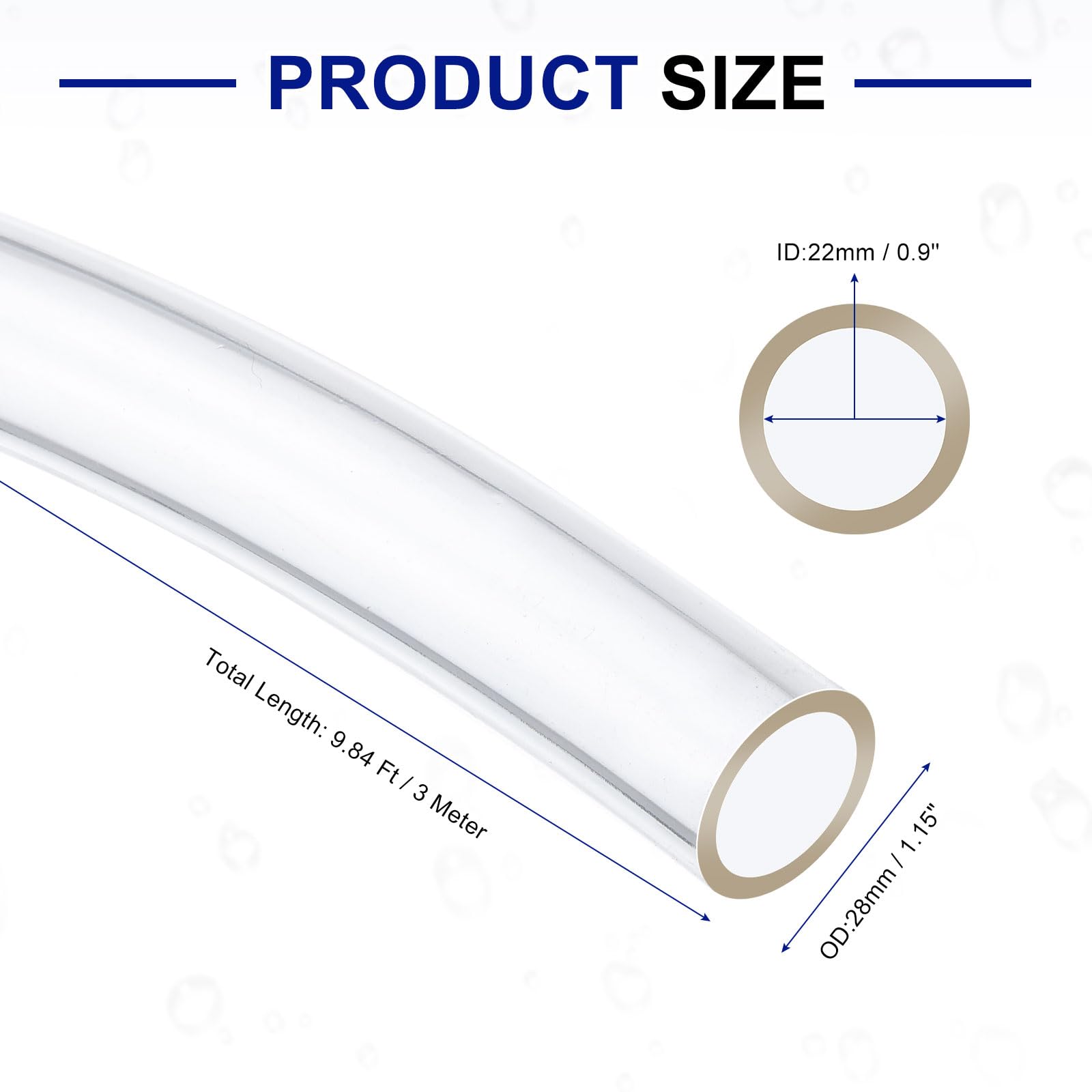 sourcing map Tube en PVC transparent de 22 mm de diamètre intérieur x 28 mm de diamètre extérieur – 3 m de long – Tuyau d'eau flexible en plastique léger pour aquaponie, tuyau d'air, irrigation, 6 mm