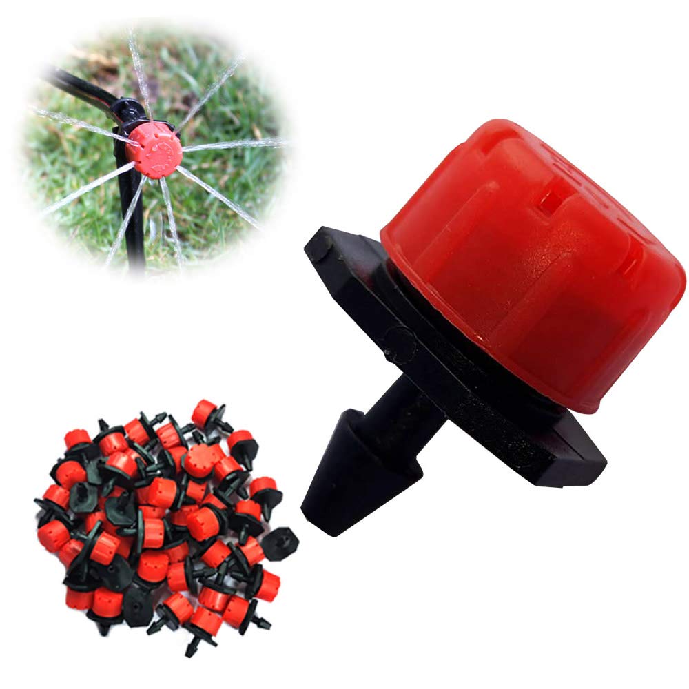 100Pcs1/4Inch Adjustable Irrigation Drippers Sprinklers Watering Sprinklers Anti-Clogging Emitter Dripper Red Garden Supplies