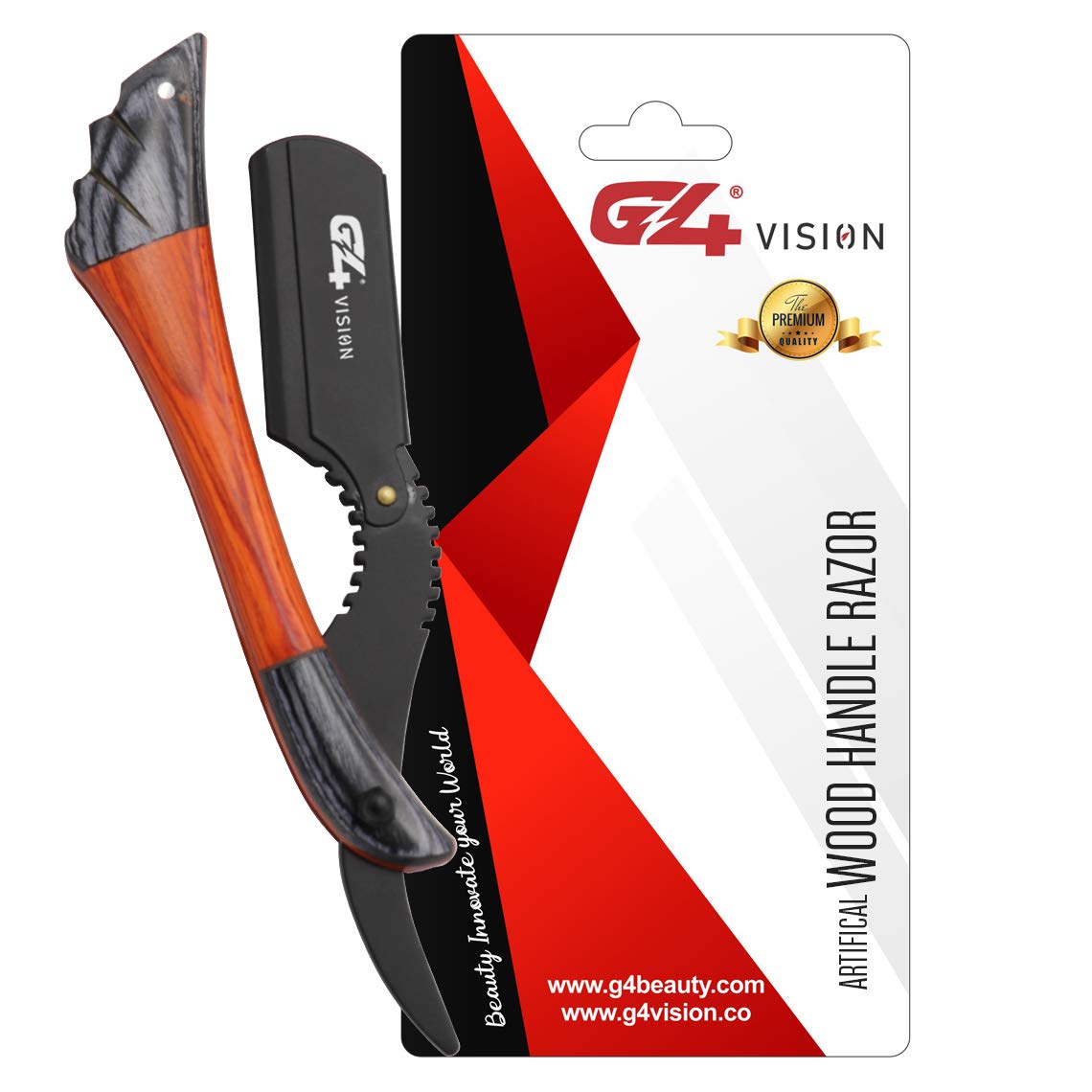 G4 Vision Straight Edge Razor Barber Artificial Wood Handle Stainless Steel Folding Razor, Cut Throat Razors, with 100 Free Single Blades