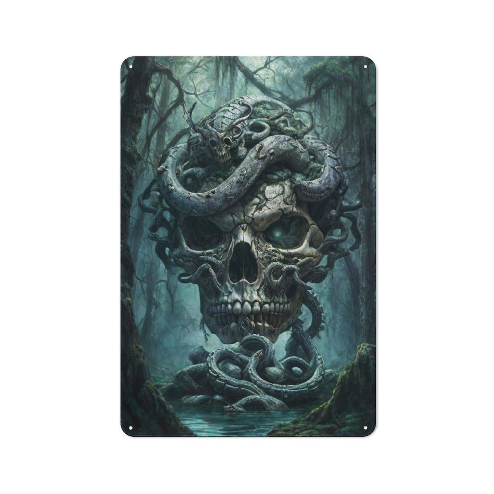 Junmoney Ancient Skull Snake Symbol Rustic Tin Sign 30X20cm Featuring For Garage Or Workshop, For Updating Garage And Workshop After Moving