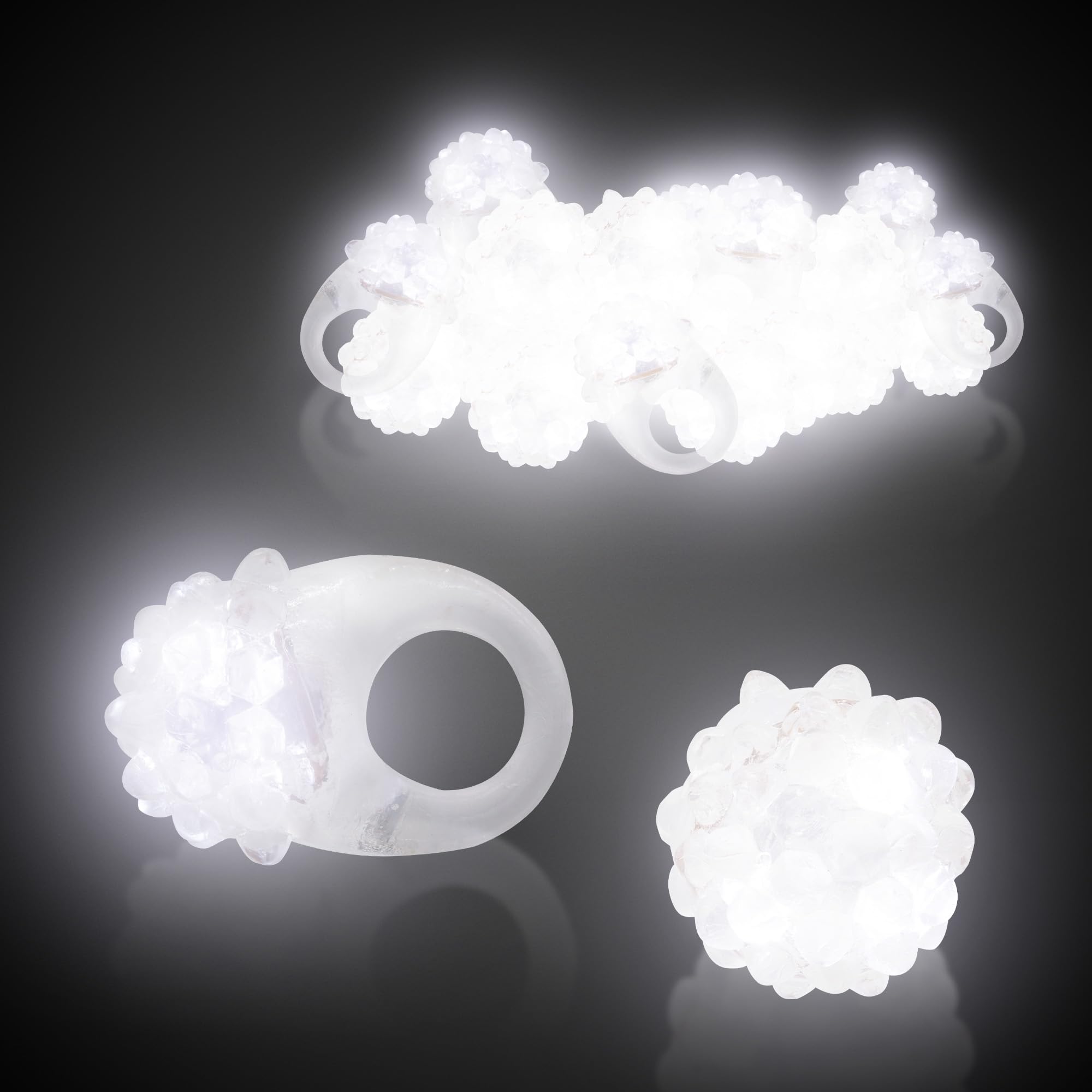 Fun Central 24-Pack - White LED Light Up Jelly Bumpy Rings - Fun and Colorful Bulk Pack Party Favors