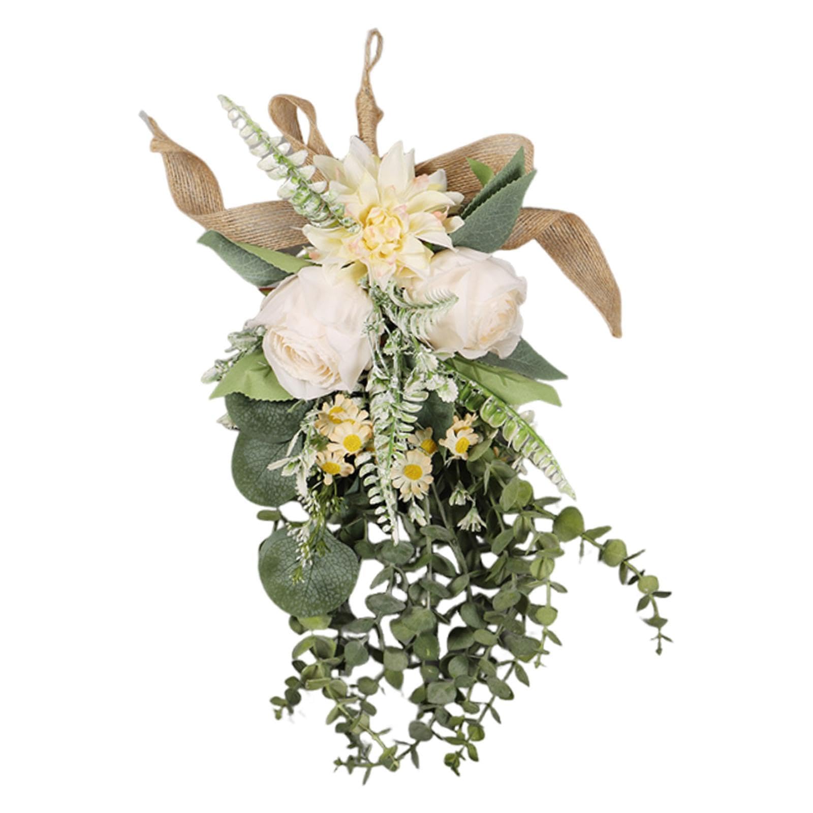 Milageto Artificial Floral Swag Flower Teardrop Wreath for Front Door Spring Summer Swag Wreath Creative Ornament Decorative Garland Hanging for Office Fireplace, Champagne Color