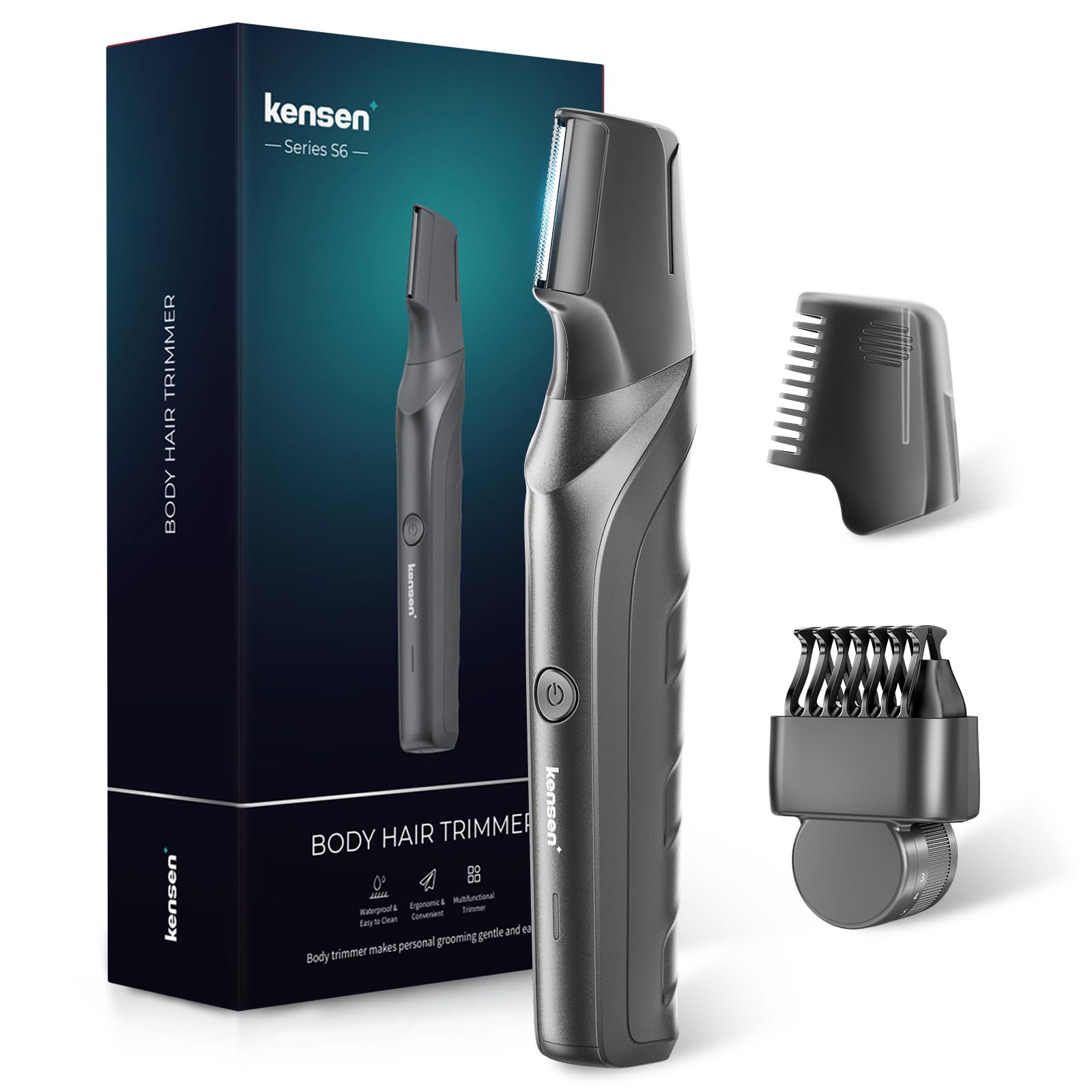 Afeitadora Corporal Masculina, Kensen Depiladora Corporal Hombre, Maquina de Afeitar con Peine de Límite Ajustable (3-12 mm), Impermeable Recortadora para Barba, Axilas, Pecho y Zonas Intimas