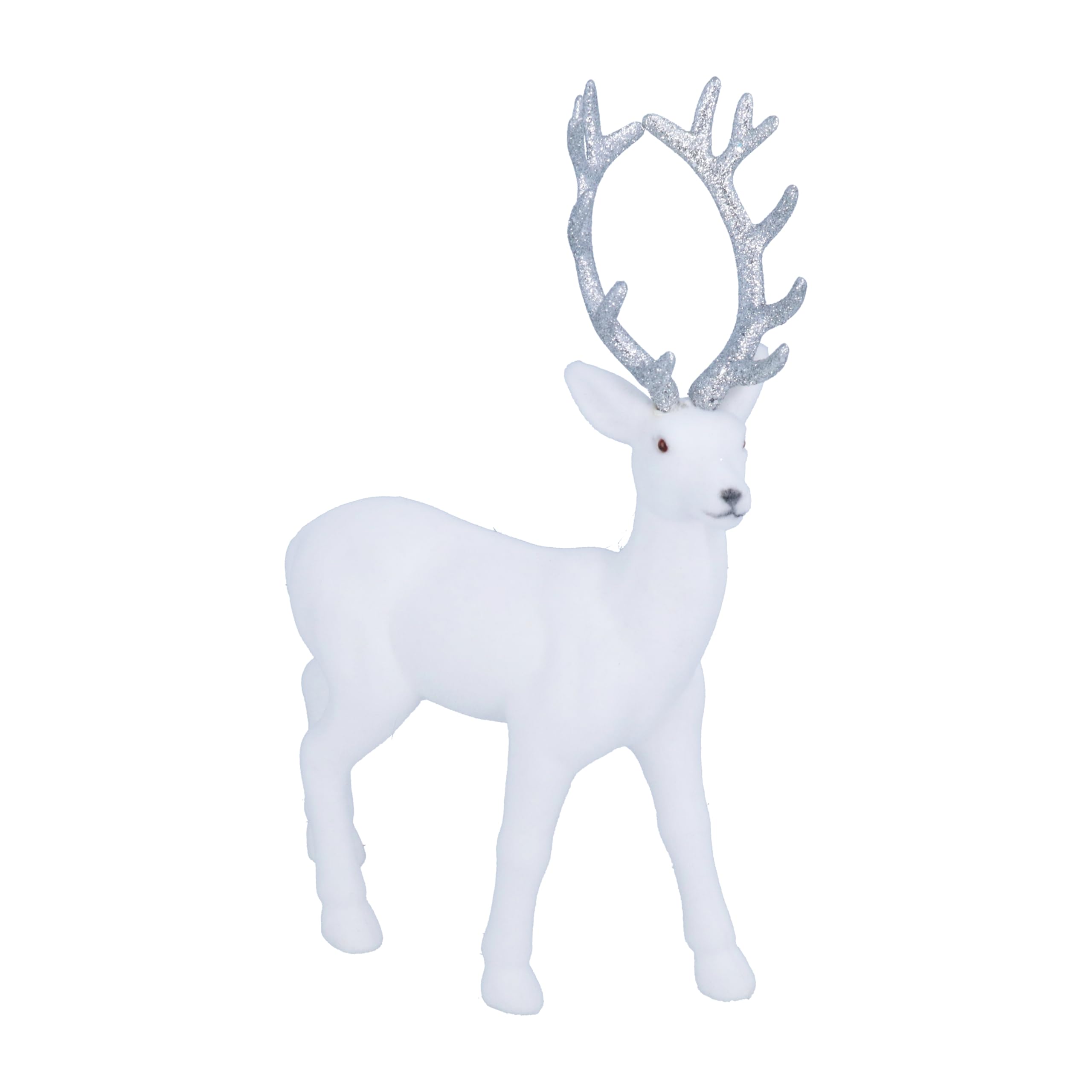 Gisela Graham White Flock Reindeer Christmas Ornament