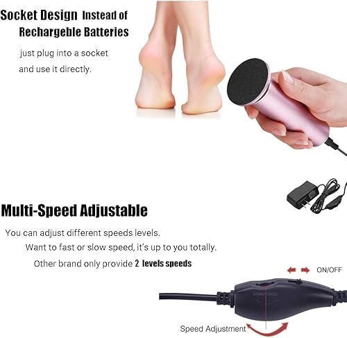 Miniatura 4 de Removedor de callos eléctrico profesional para pies, velocidad ajustable, lima de pies, herramienta de pedicura con 60 discos de papel de lija, kit