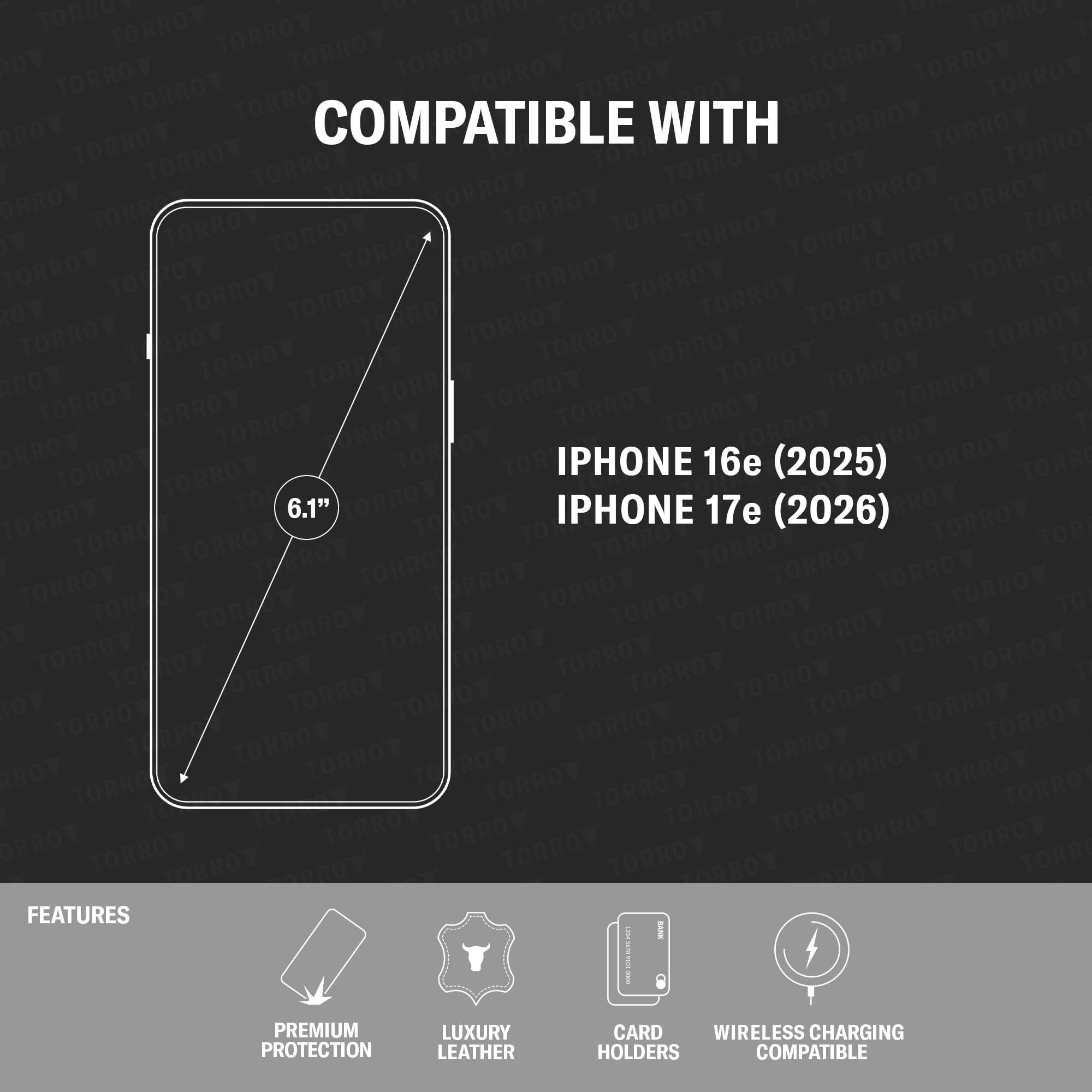 TORRO Flip Case Compatible con iPhone 17e y iPhone 16e (6.1” 2026/2025) - Funda de Piel Auténtica con Tarjetero (Negro)
