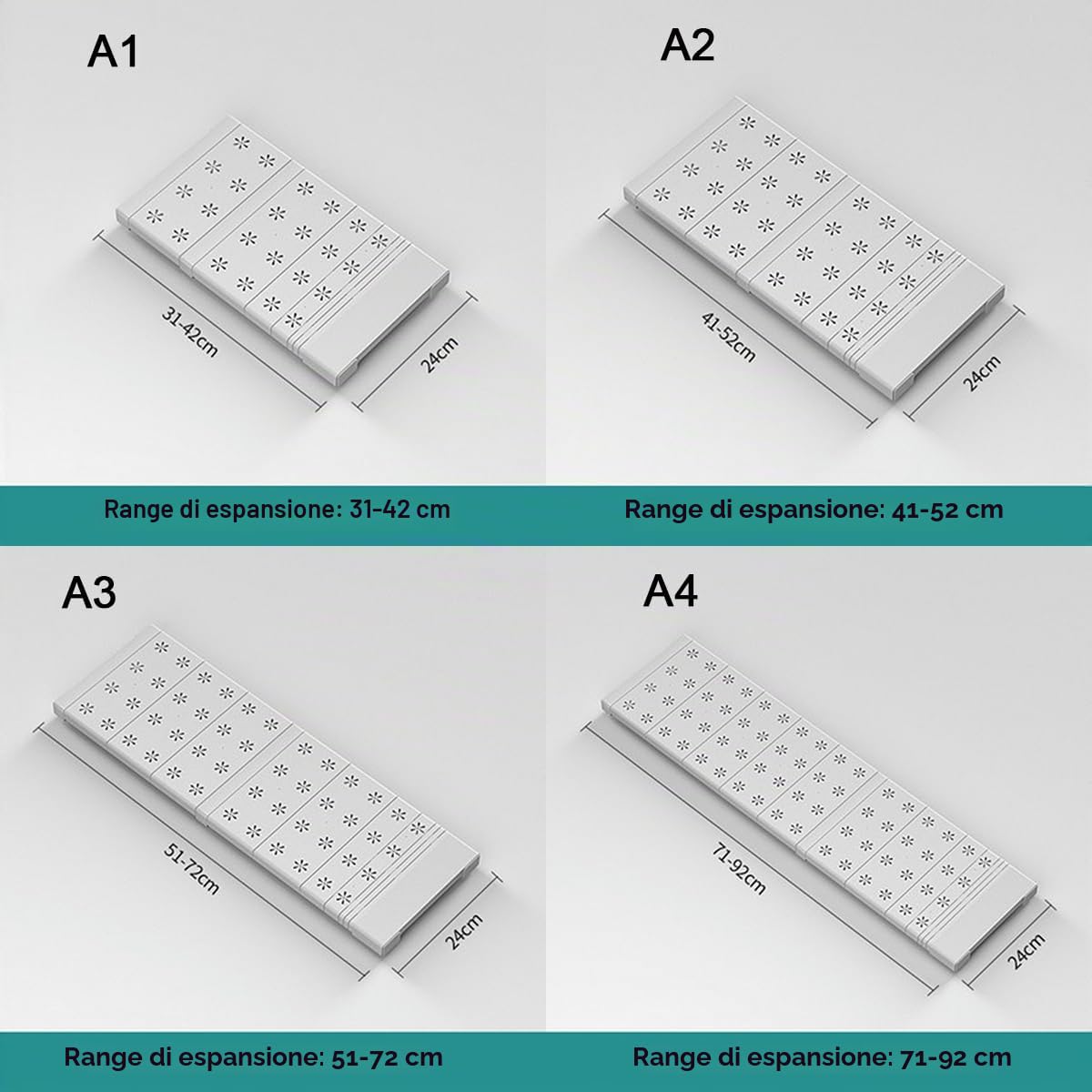 ETOPARS Mensola Regolabile per Armadio Estensibile Divisori per Scaffali Acciaio Inossidabile Telescopico Separatori Cucina Organizer Salvaspazio (Stilo2, Larghezza 24cm, Lunghezza 71-92cm)