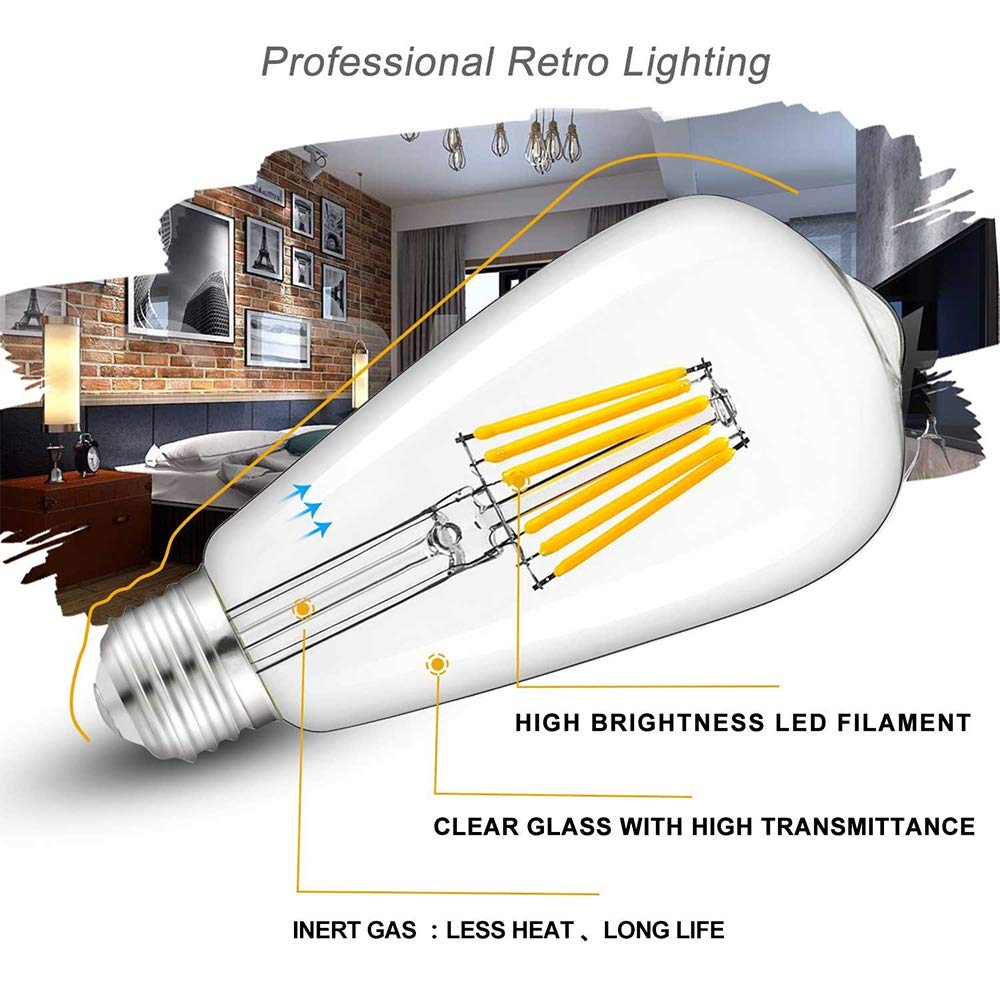 Lampadine Edison a Bassa Tensione, Non dimmerabili, 12V 24V E27, Lampadina a LED, Bianco Caldo 4500K, 6W 12V, Lampada a LED Vintage, Bianco Caldo 2700K, lampadine per Uso Domestico ST58, 5 Pezzi