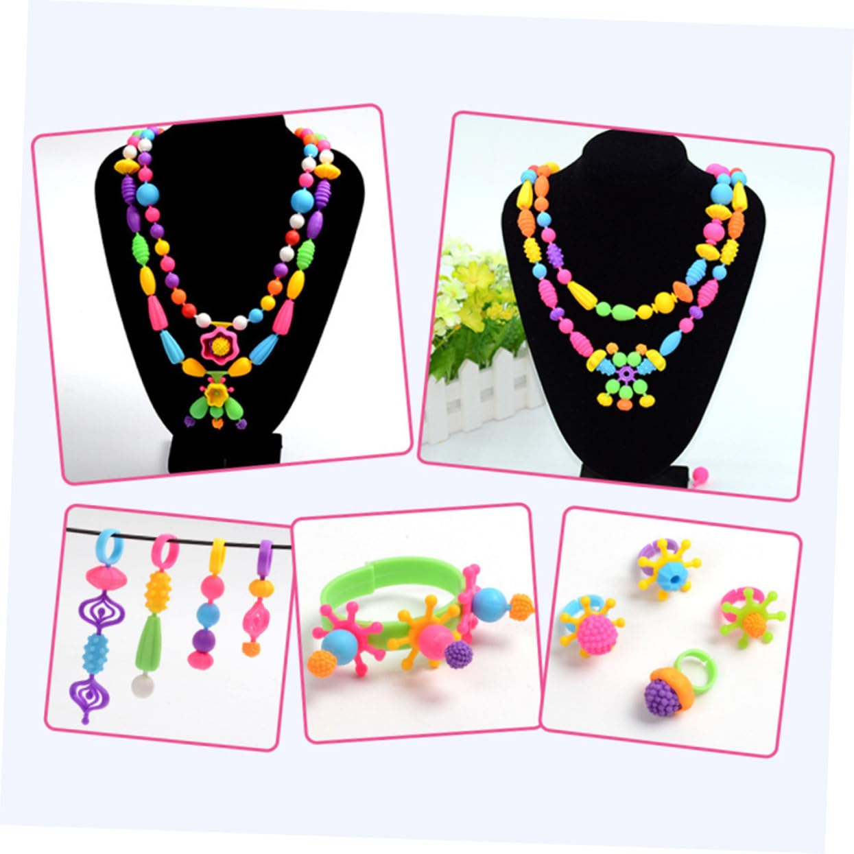 KONTONTY 1 caja Kit de Abalorios de Plástico DIY para Pulseras y Collares Infantiles Caja Portátil con Cuentas de Manualidades Creativas para Niñas y Educativo para Mejorar Coordinación y