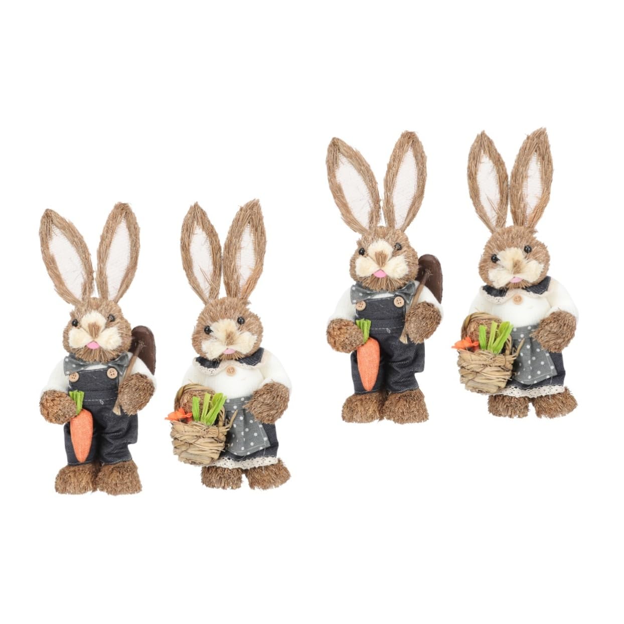 ABOOFAN 4 Stück handgefertigter Hase aus Stroh Animal Figures Dekoration Schlafzimmer Frühling Osterhasenfiguren Tiere die Röcke Strohhasen- geflochtene Häschenstatue Jahrgang Tisch
