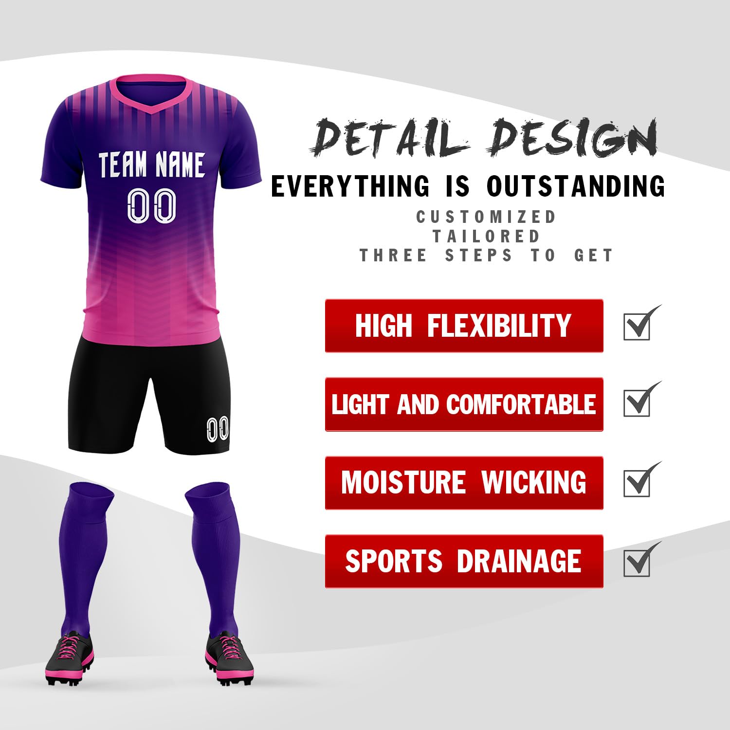 Custom Soccer Jersey Set Personalized Gradient Soccer Shirts Shorts Printed Name Number Uniform for Men Women Youth