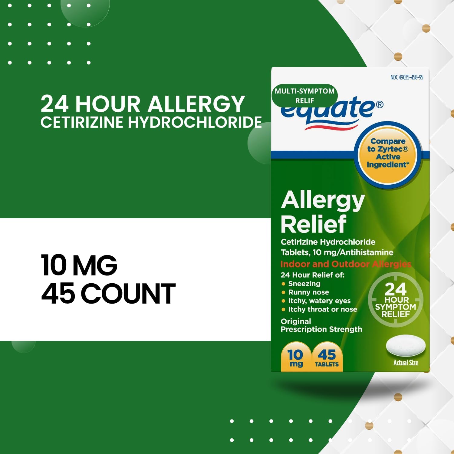 24 Hour Allergy, Cetirizine Hydrochloride Tablets, 10 mg, 45 Count (Pack of 1)