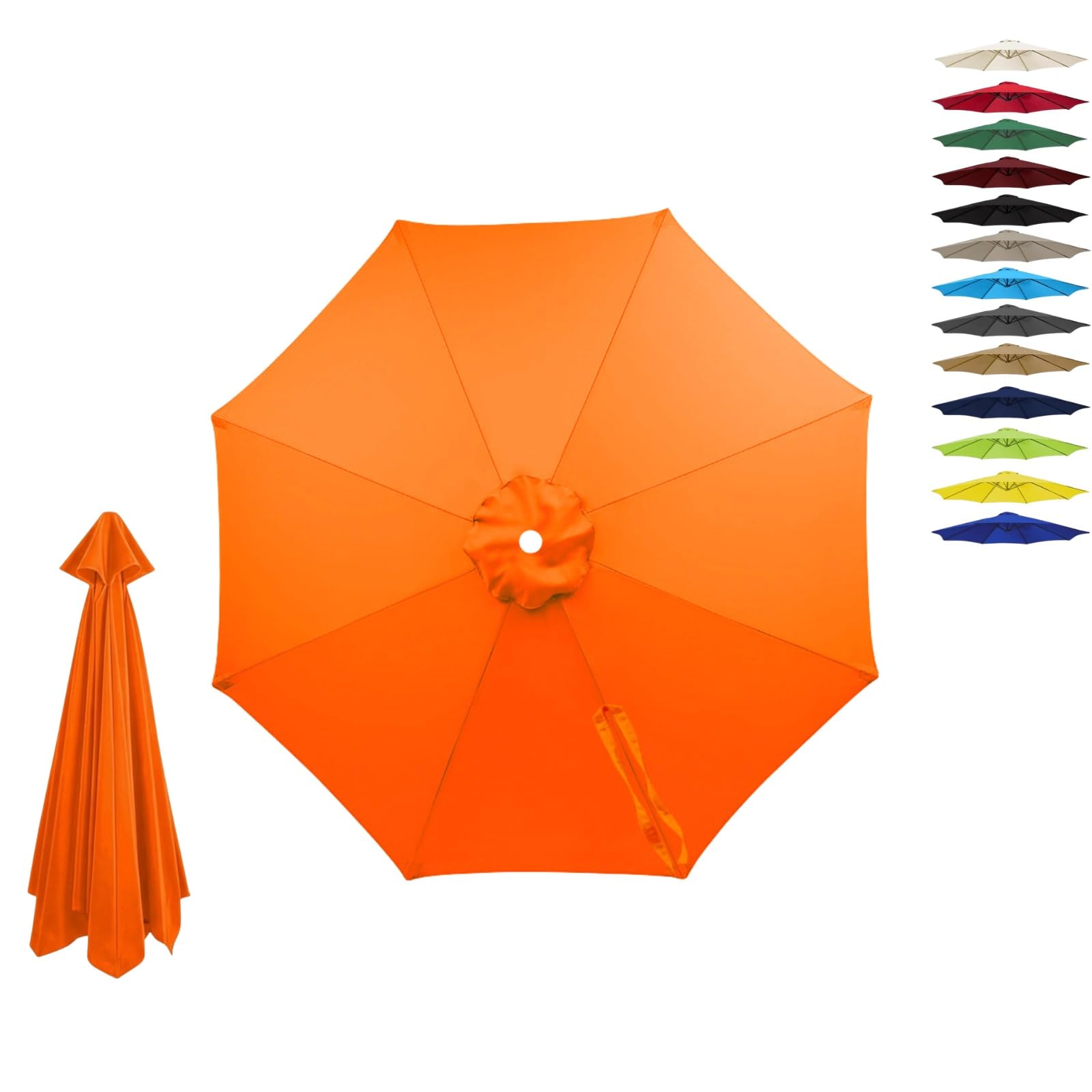 6/8 Ribs Replacement Parasol Canopy, Waterproof UV Garden Umbrella Cover 2.0m 2.15m 2.7m 3.0m 4.0m, Outdoor Replacement Parasol Canopy Fabric Only, Fade Resistant(Orange,8-RIBS-11.5FT/3.50m)