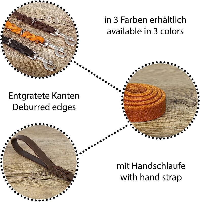 CopcoPet - Fettlederleine 1,5 m x 12 mm, Schwarz, Hunde-Leine aus Leder mit verchromtem Karabiner, geflochtene Hunde-Führleine Leder