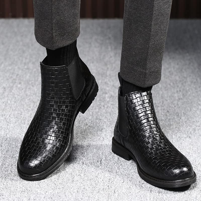 Men's Casual Ankle Boots Chelsea Boots, With woven texture wear-Resistant and Non-Slip Slip-on Leather Shoes, Suitable for Outdoor Parties and Offices2