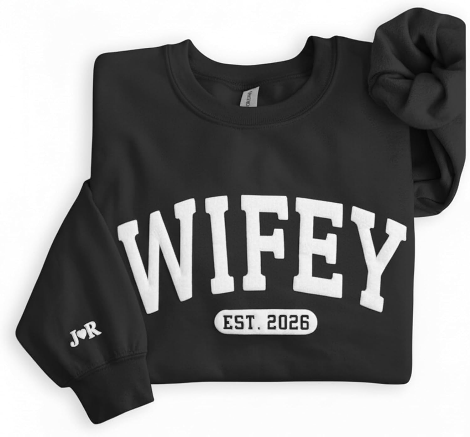 WEAR PHYSIQUE Embossed Custom Wifey Sweatshirt, Personalized Crewneck Engagement Gift for Bride, New Wife Sweater