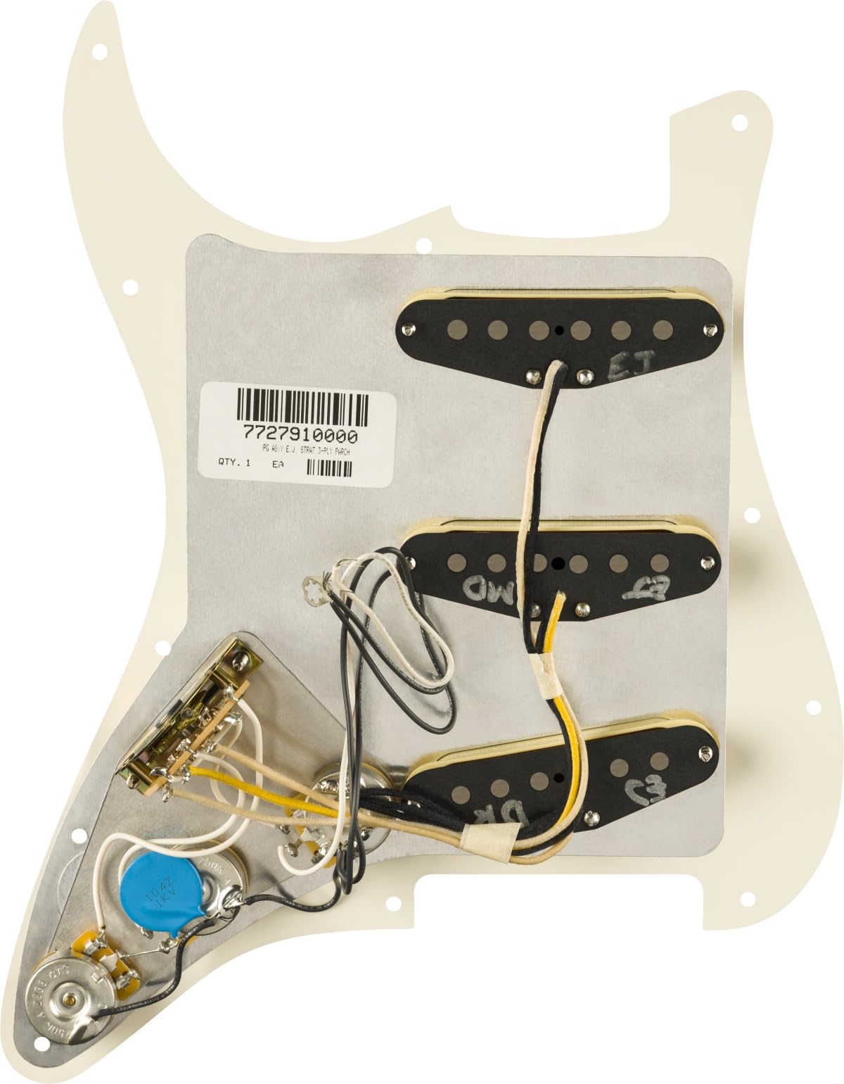 Fender Pre-Wired Stratocaster Pickguard, Eric Johnson Signature, 11-Hole, Parchment