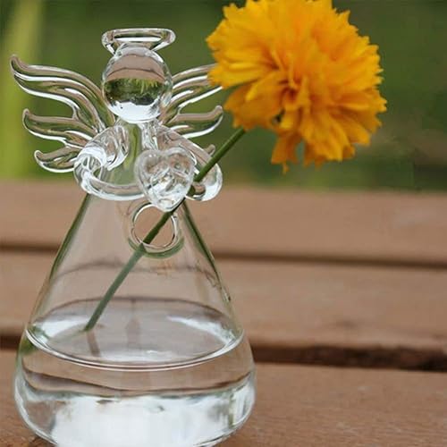 Miniatura 6 de Paquete de 5 jarrones de cristal con diseño de ángeles transparentes para plantas de terrario, florero colgante para decoración de boda, adornos de