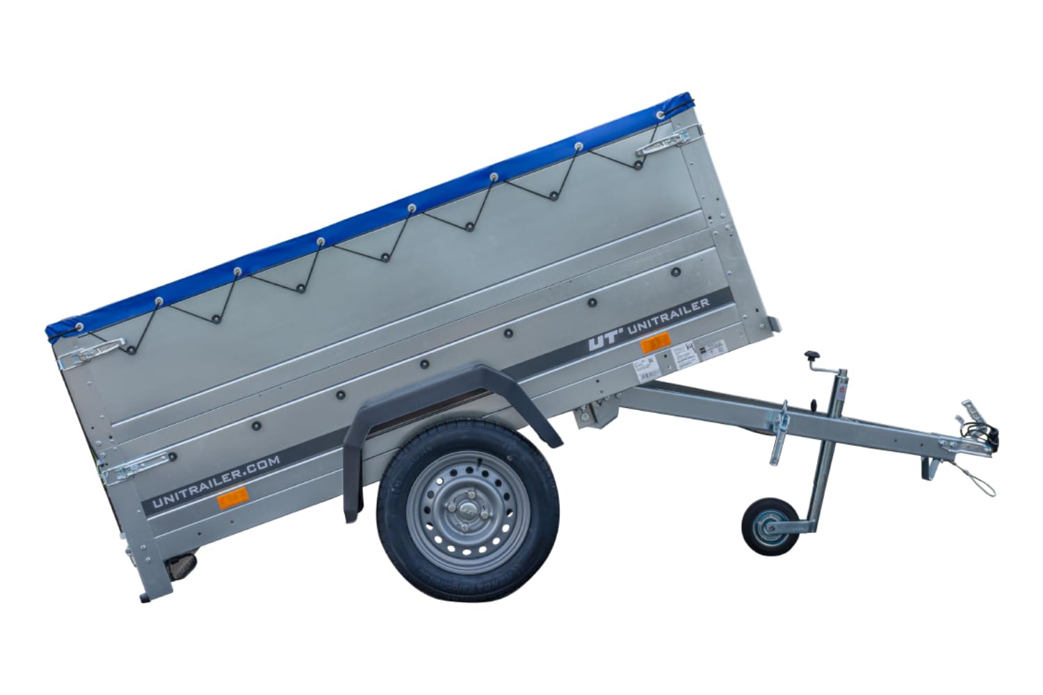 UNITRAILER Kippbarer Pkw Anhänger Garden Trailer 200 Kipp mit zusätzlichen Bordwänden, Stützrad und Flachplane